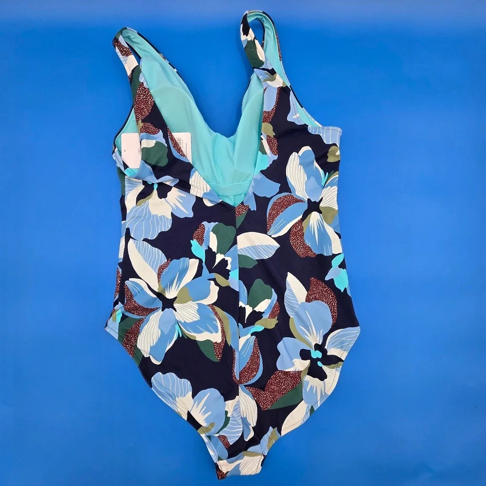 Athleta‎ Seychelles One Piece Swimsuit Floral Navy Blue Tall Large NWT 986170